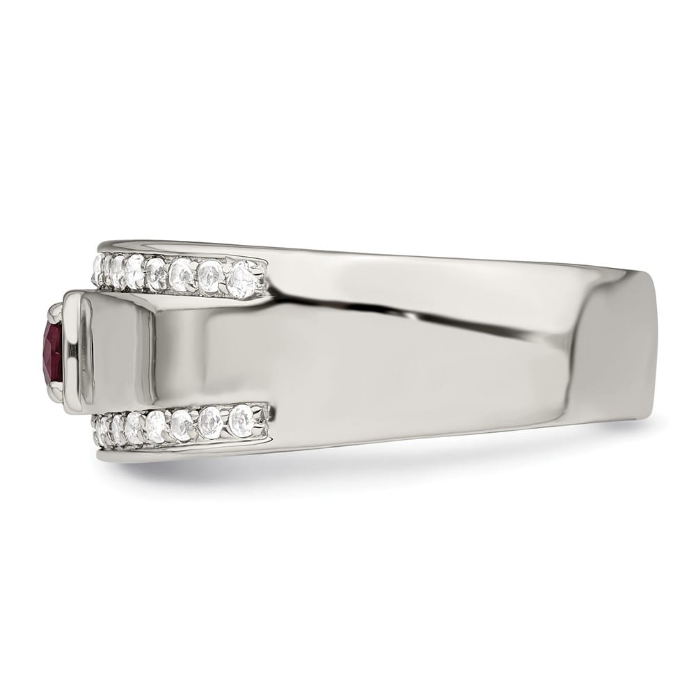 Sterling Silver 7.94 mm African Ruby and White Topaz Men's Ring