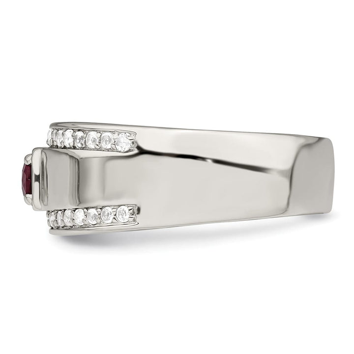 Sterling Silver 7.94 mm African Ruby and White Topaz Men's Ring