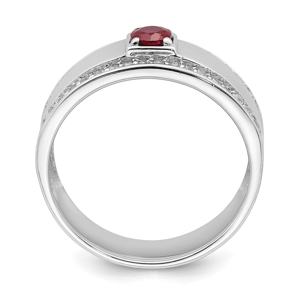 Sterling Silver 7.94 mm African Ruby and White Topaz Men's Ring