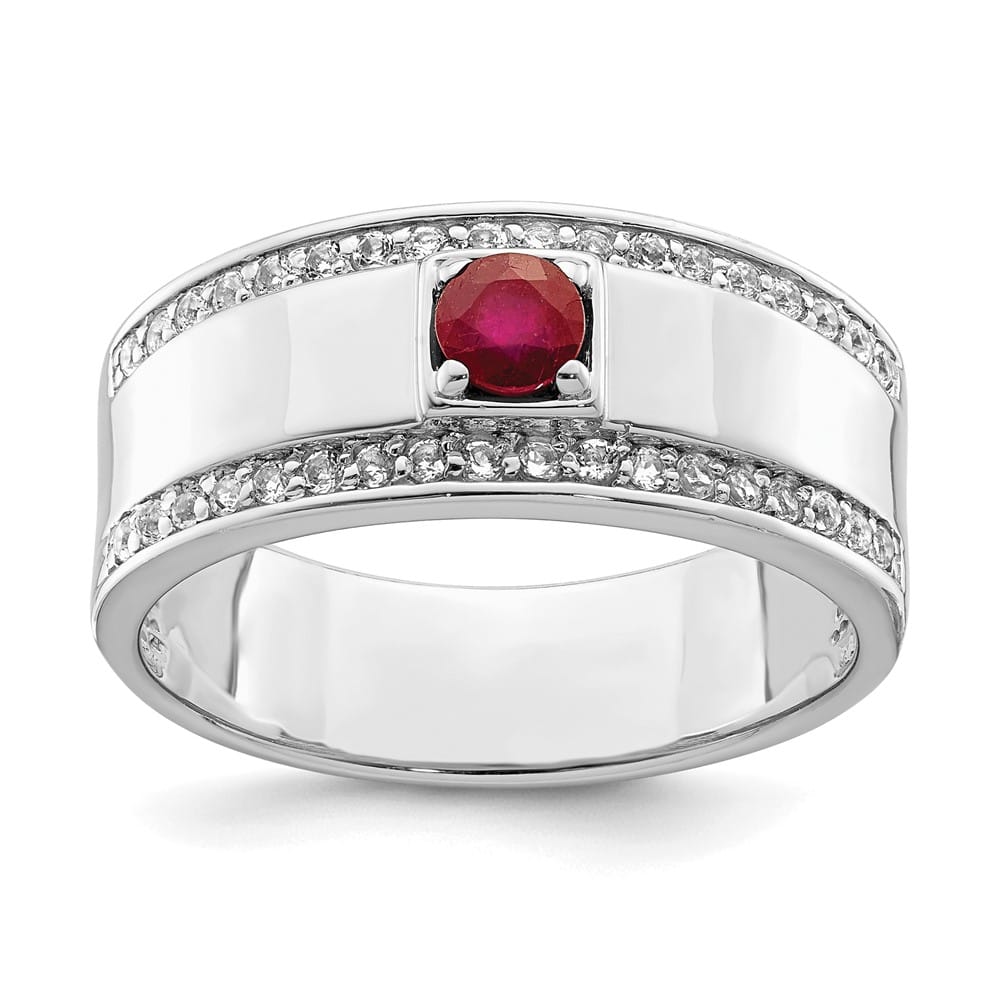 Sterling Silver 7.94 mm African Ruby and White Topaz Men's Ring