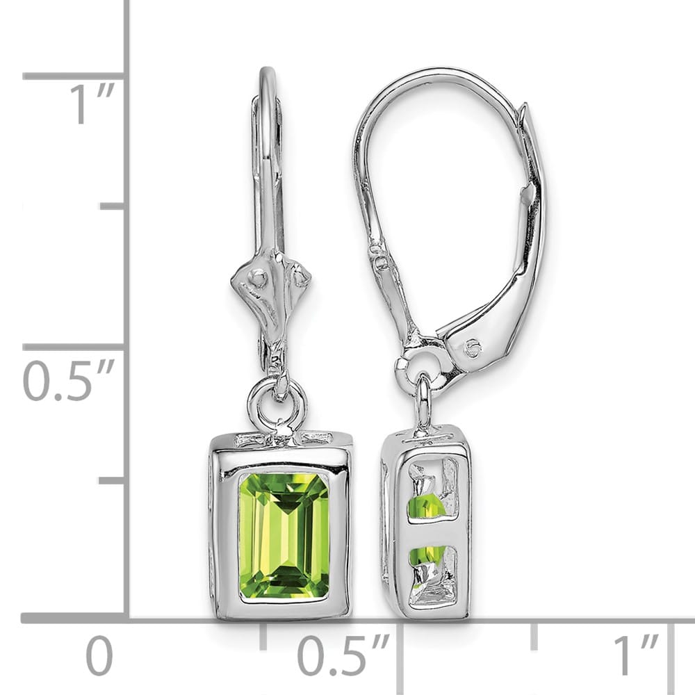 Sterling Silver 7x5 Emerald Cut Leverback Earrings, view 20 of 20