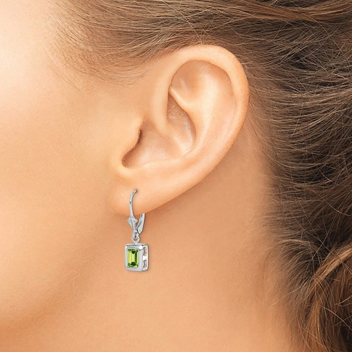 Sterling Silver 7x5 Emerald Cut Leverback Earrings, view 19 of 20