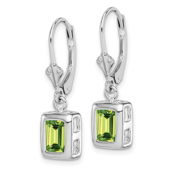 Sterling Silver 7x5 Emerald Cut Leverback Earrings, view 18 of 20