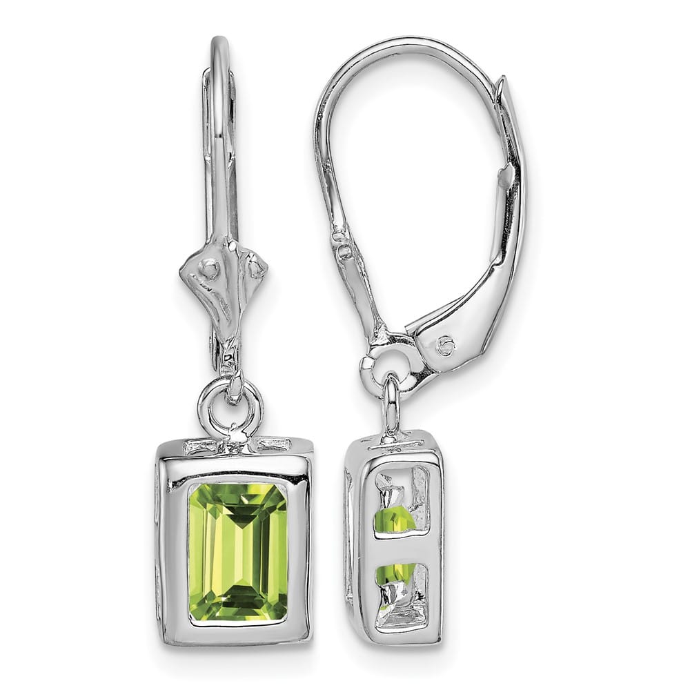 Sterling Silver 7x5 Emerald Cut Leverback Earrings, view 17 of 20