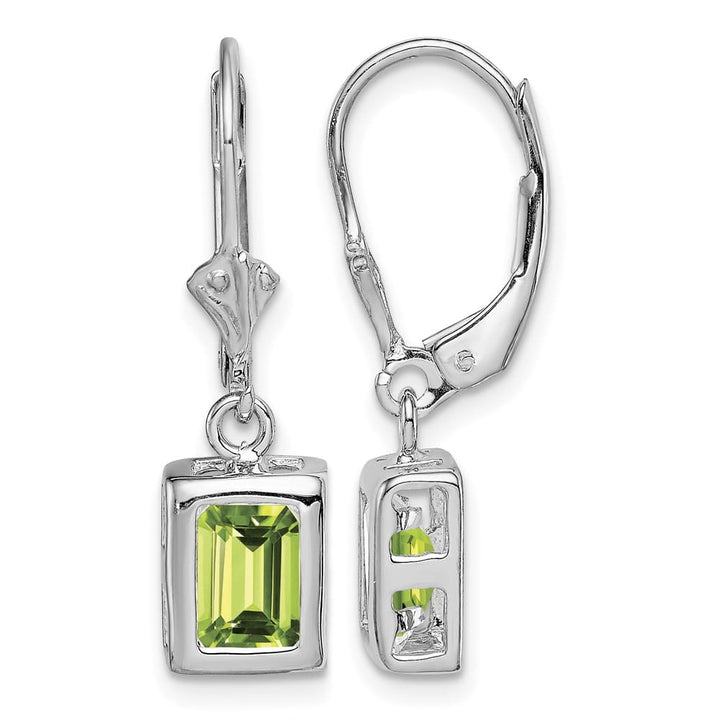 Sterling Silver 7x5 Emerald Cut Leverback Earrings, view 17 of 20