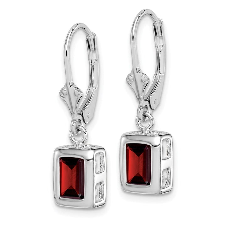 Sterling Silver 7x5 Emerald Cut Leverback Earrings, view 14 of 20