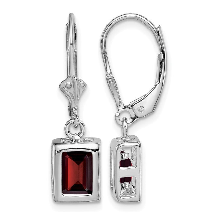 Sterling Silver 7x5 Emerald Cut Leverback Earrings, view 13 of 20