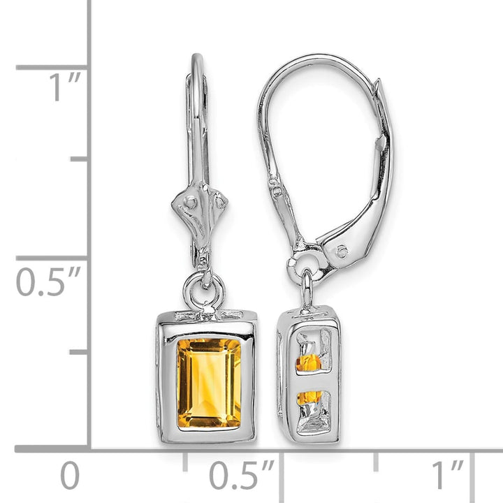 Sterling Silver 7x5 Emerald Cut Leverback Earrings, view 12 of 20