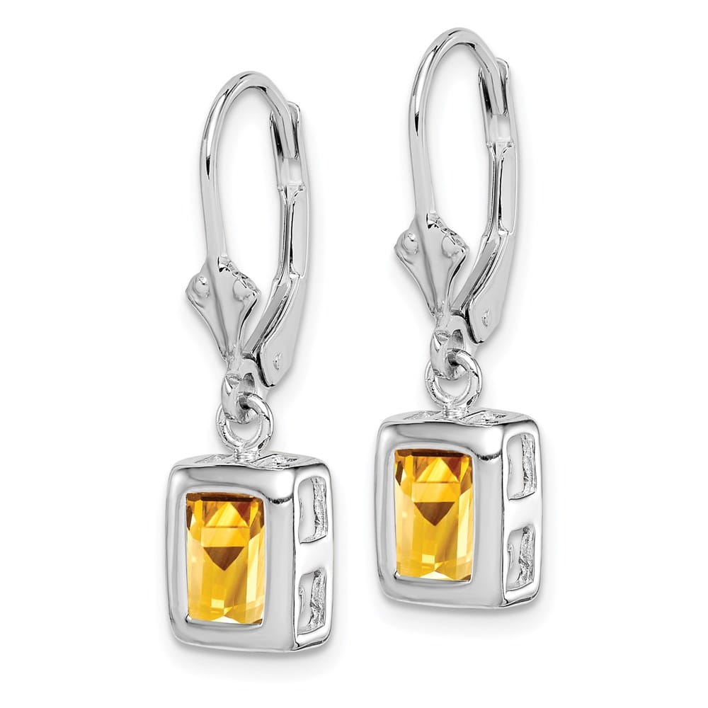 Sterling Silver 7x5 Emerald Cut Leverback Earrings, view 10 of 20