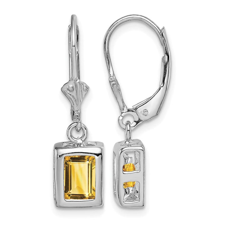 Sterling Silver 7x5 Emerald Cut Leverback Earrings, view 9 of 20