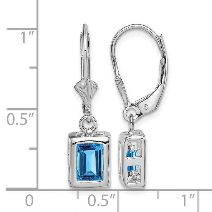 Sterling Silver 7x5 Emerald Cut Leverback Earrings, view 8 of 20
