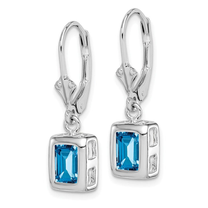 Sterling Silver 7x5 Emerald Cut Leverback Earrings, view 6 of 20