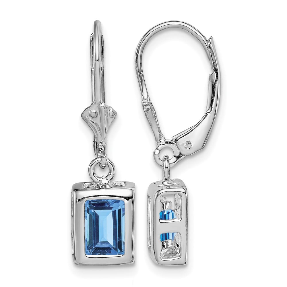Sterling Silver 7x5 Emerald Cut Leverback Earrings, view 5 of 20