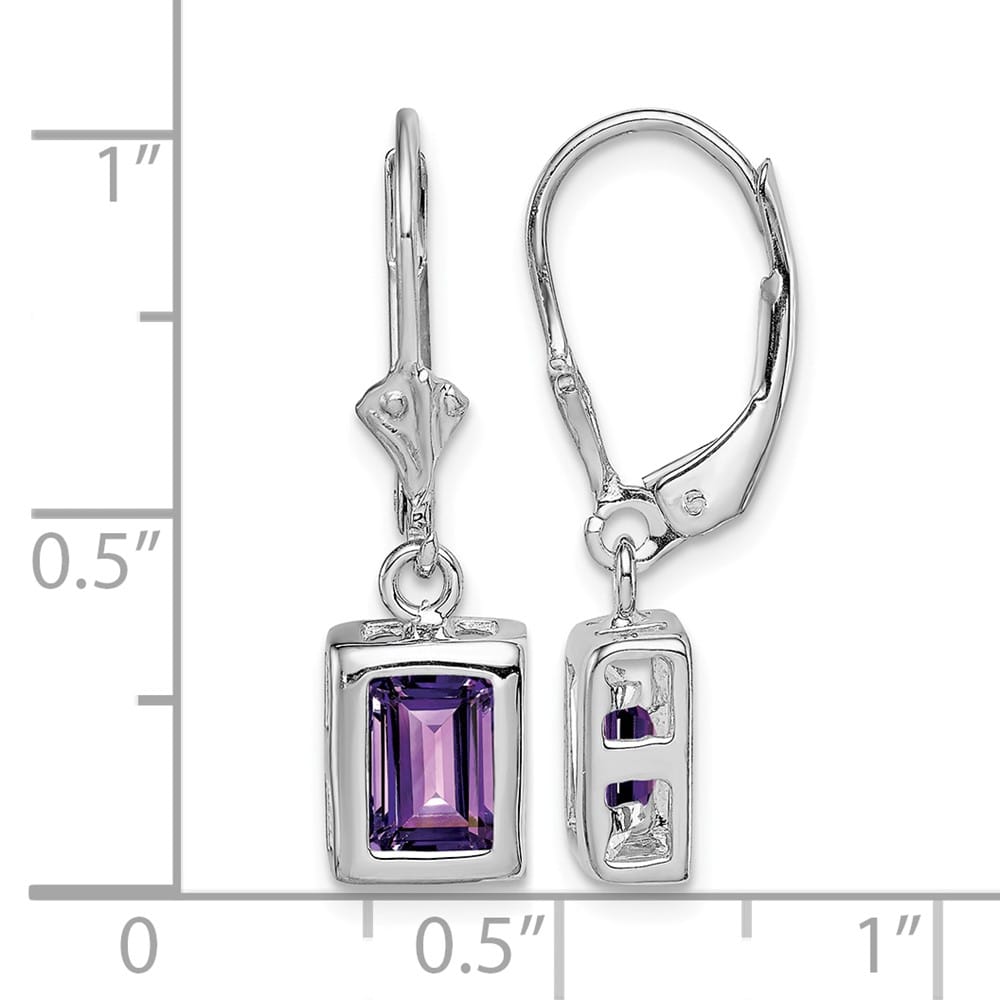 Sterling Silver 7x5 Emerald Cut Leverback Earrings, view 4 of 20