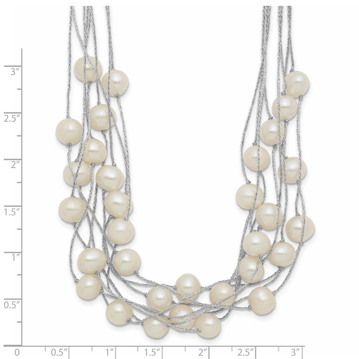 Sterling Silver 8-10mm Cultured Pearl Multi Strand 18 inch Necklace