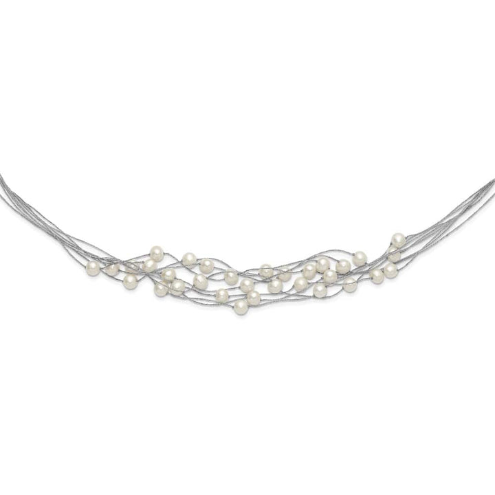 Sterling Silver 8-10mm Cultured Pearl Multi Strand 18 inch Necklace