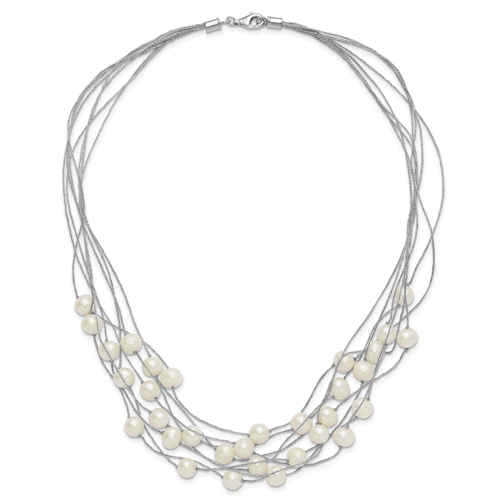 Sterling Silver 8-10mm Cultured Pearl Multi Strand 18 inch Necklace