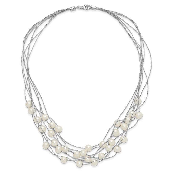 Sterling Silver 8-10mm Cultured Pearl Multi Strand 18 inch Necklace