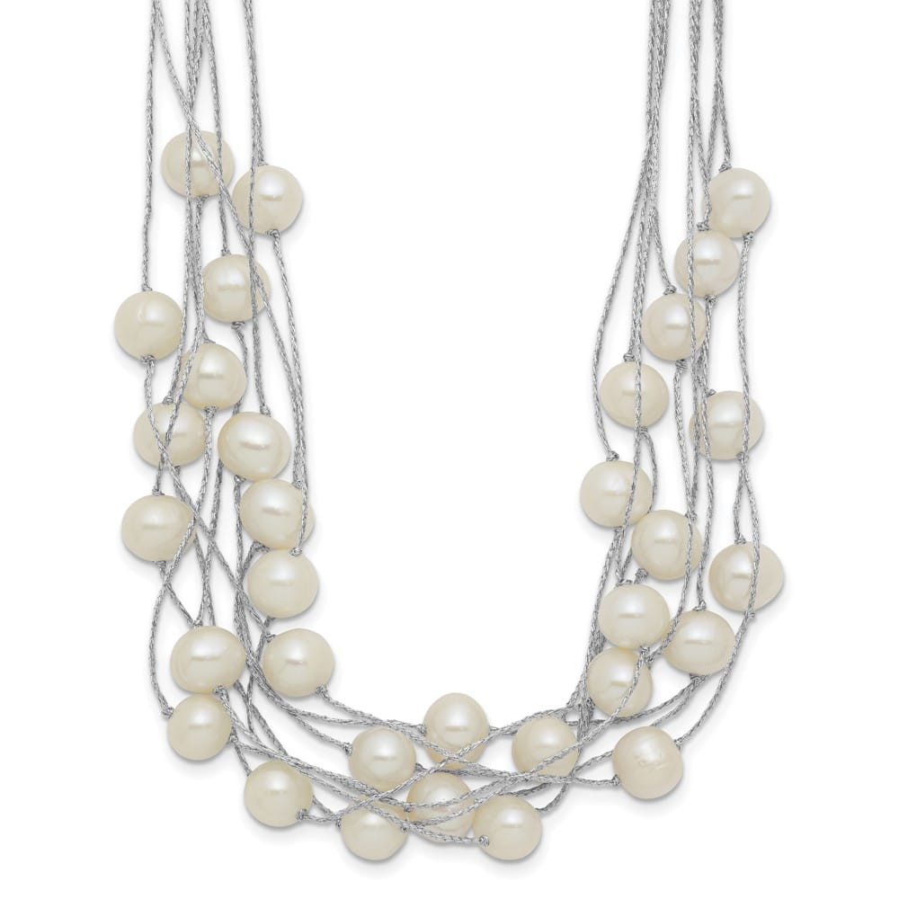Sterling Silver 8-10mm Cultured Pearl Multi Strand 18 inch Necklace