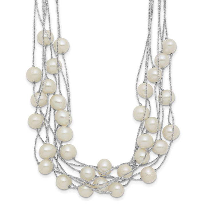 Sterling Silver 8-10mm Cultured Pearl Multi Strand 18 inch Necklace