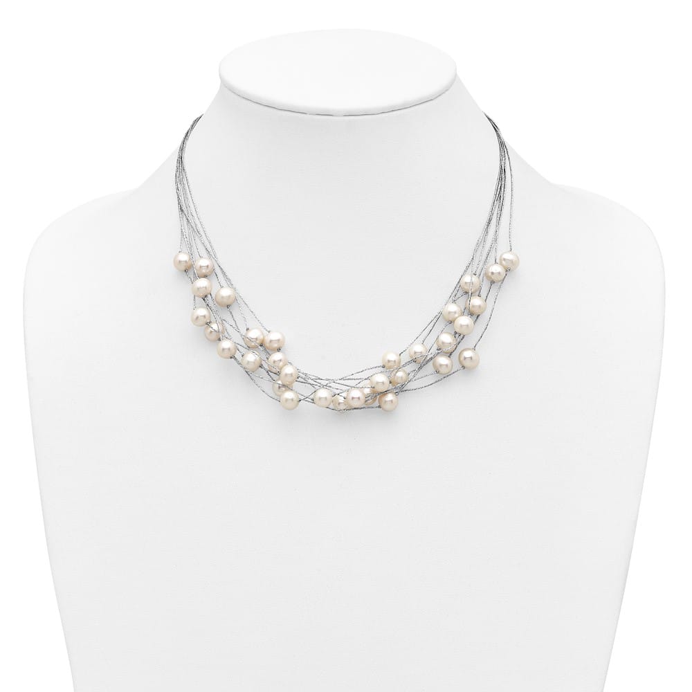 Sterling Silver 8-10mm Cultured Pearl Multi Strand 18 inch Necklace