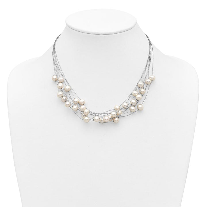 Sterling Silver 8-10mm Cultured Pearl Multi Strand 18 inch Necklace