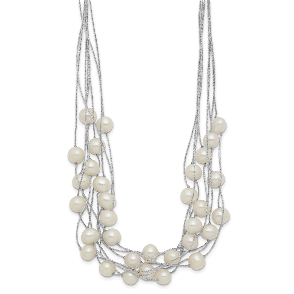 Sterling Silver 8-10mm Cultured Pearl Multi Strand 18 inch Necklace