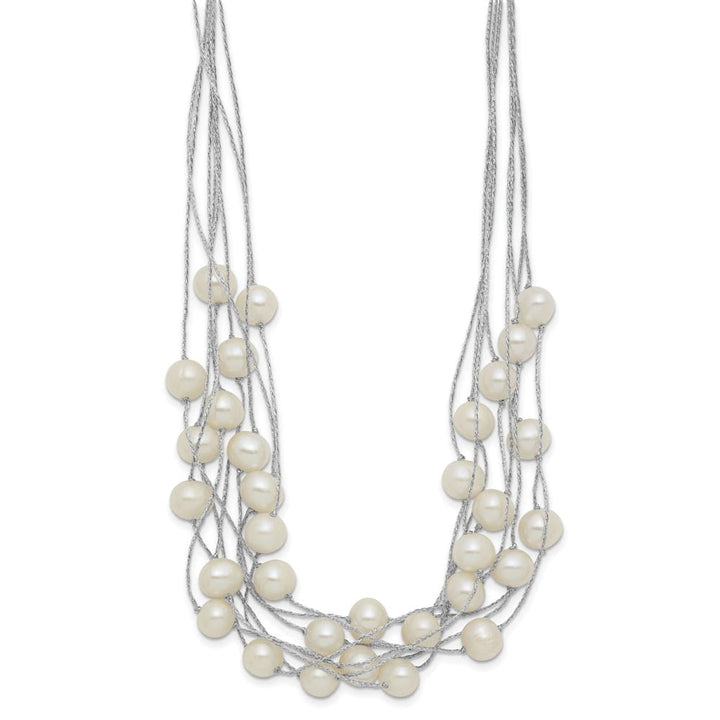 Sterling Silver 8-10mm Cultured Pearl Multi Strand 18 inch Necklace