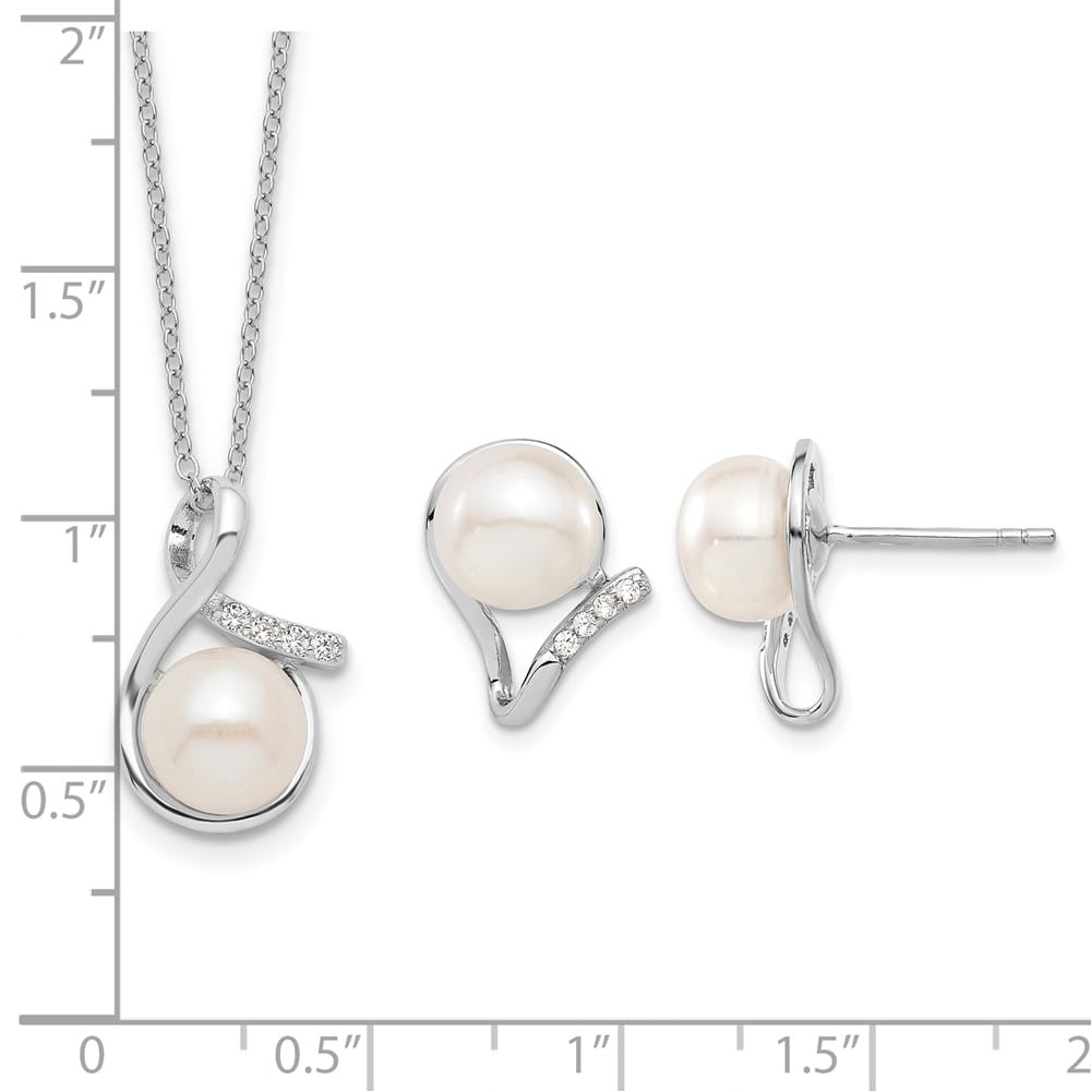 Sterling Silver 8-10mm White Button CZ 17 inch and Post Set Earrings, view 6 of 6