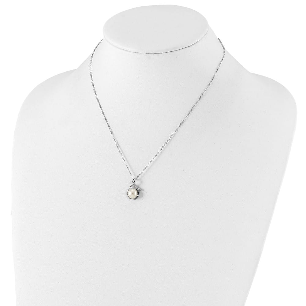 Sterling Silver 8-10mm White Button CZ 17 inch and Post Set Earrings, view 4 of 6