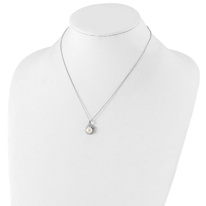 Sterling Silver 8-10mm White Button CZ 17 inch and Post Set Earrings, view 4 of 6