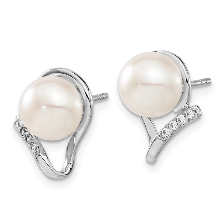Sterling Silver 8-10mm White Button CZ 17 inch and Post Set Earrings, view 3 of 6