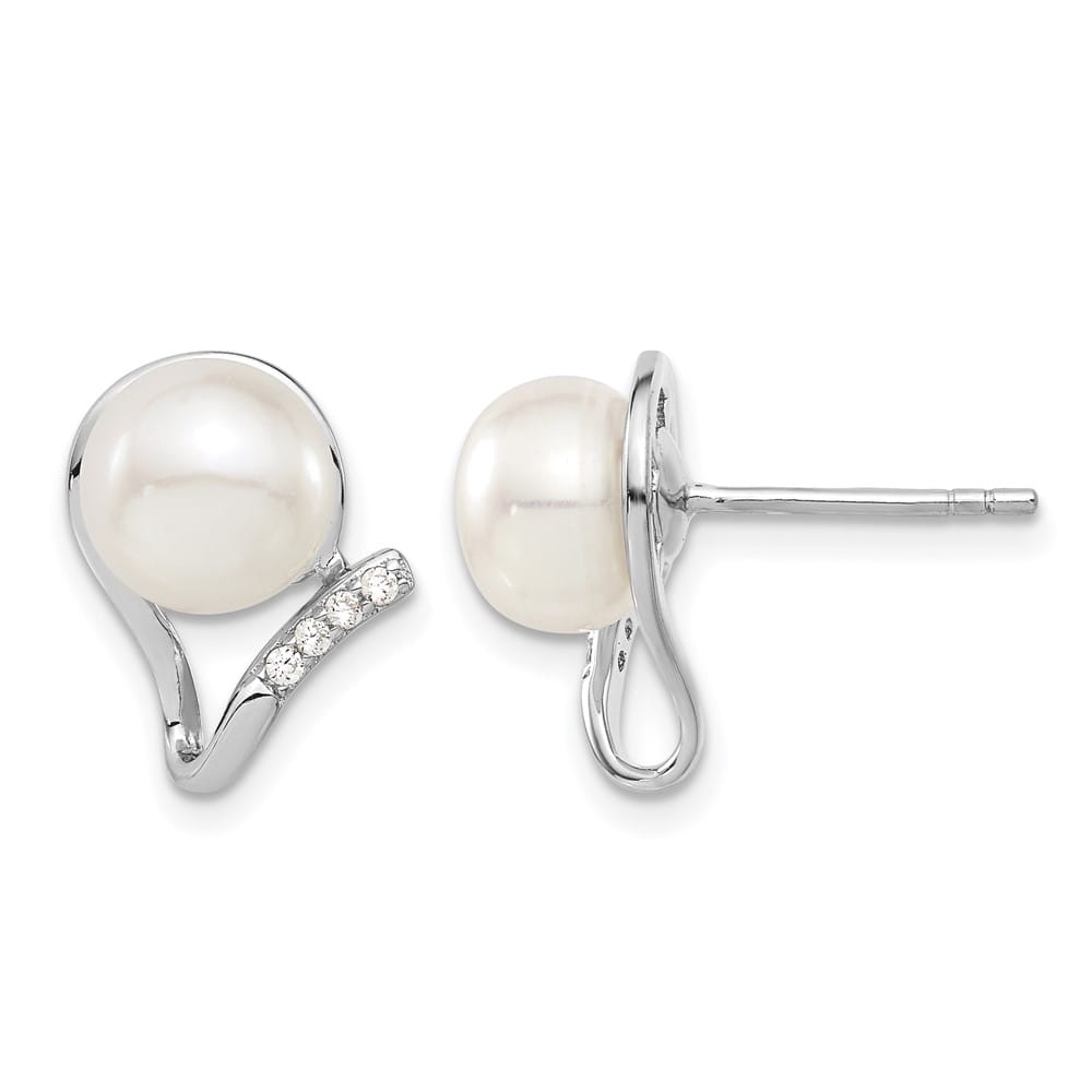 Sterling Silver 8-10mm White Button CZ 17 inch and Post Set Earrings, view 2 of 6