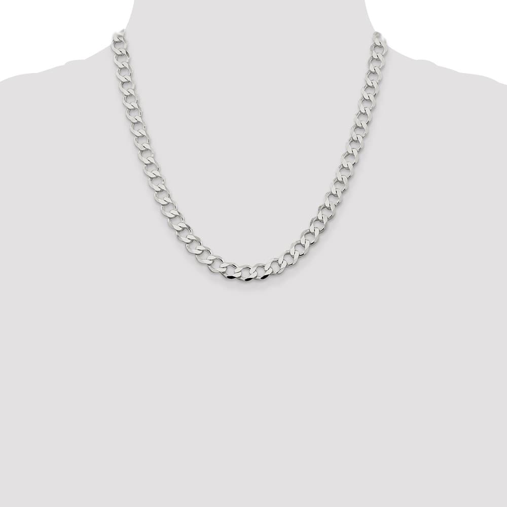 Sterling Silver 8.1mm Semi-solid Flat Curb Chain Size 20