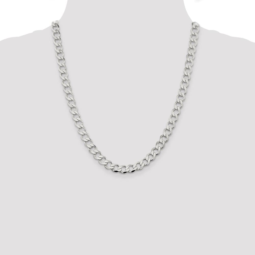 Sterling Silver 8.1mm Semi-solid Flat Curb Chain Size 22