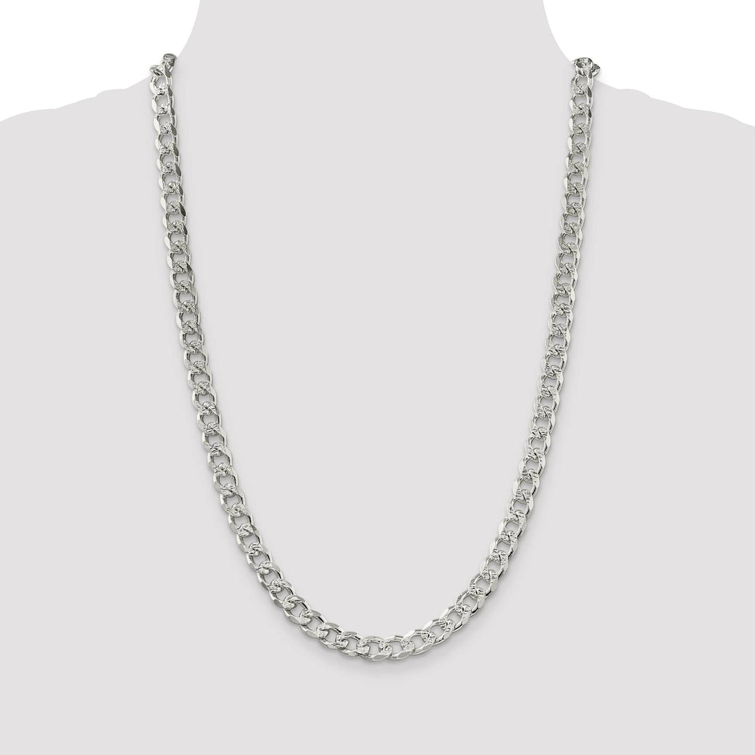 Sterling Silver 8.3mm Pavé Curb Chain 26 Inch