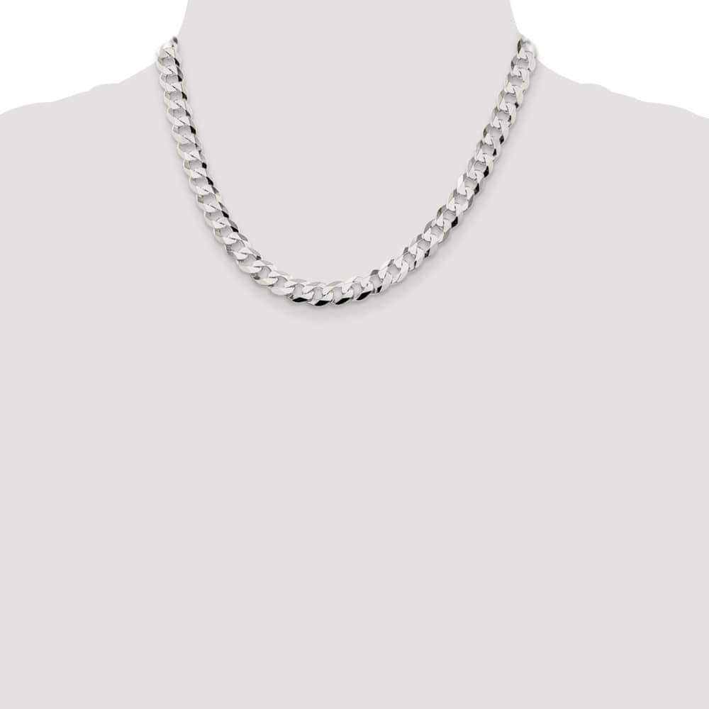 Sterling Silver 8.5mm Flat Curb Chain Size 18