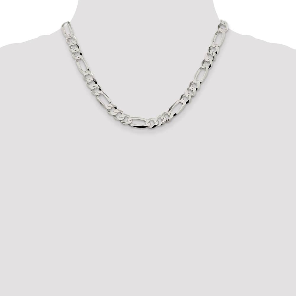 Sterling Silver 8.5mm Lightweight Flat Figaro Chain Size 18