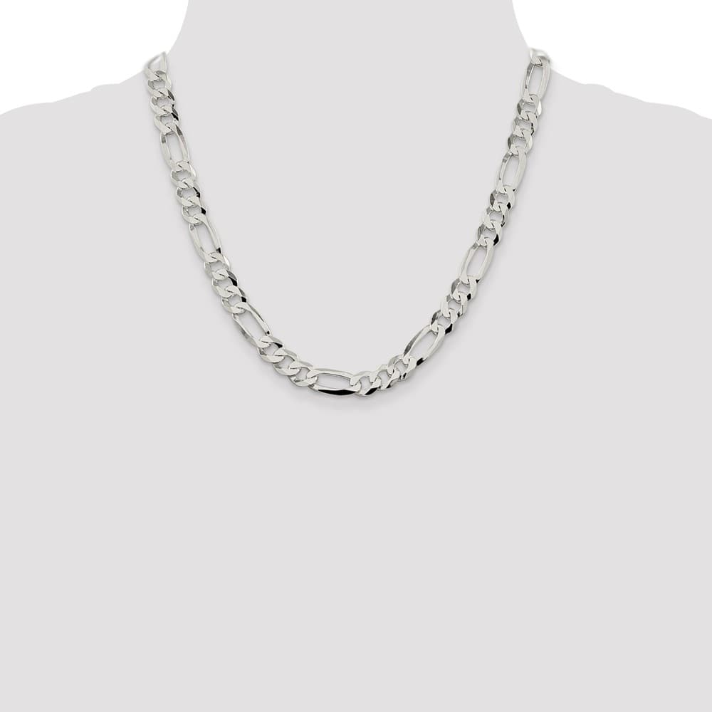 Sterling Silver 8.5mm Lightweight Flat Figaro Chain Size 20