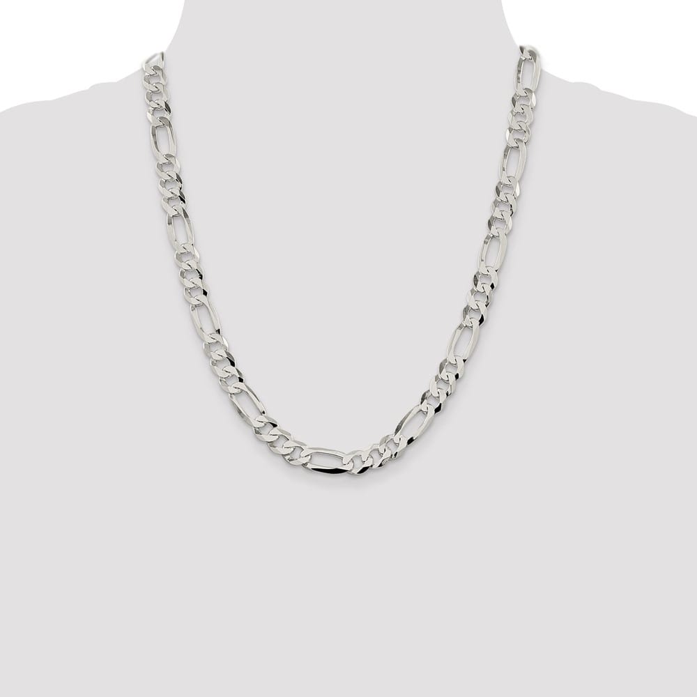 Sterling Silver 8.5mm Lightweight Flat Figaro Chain Size 22