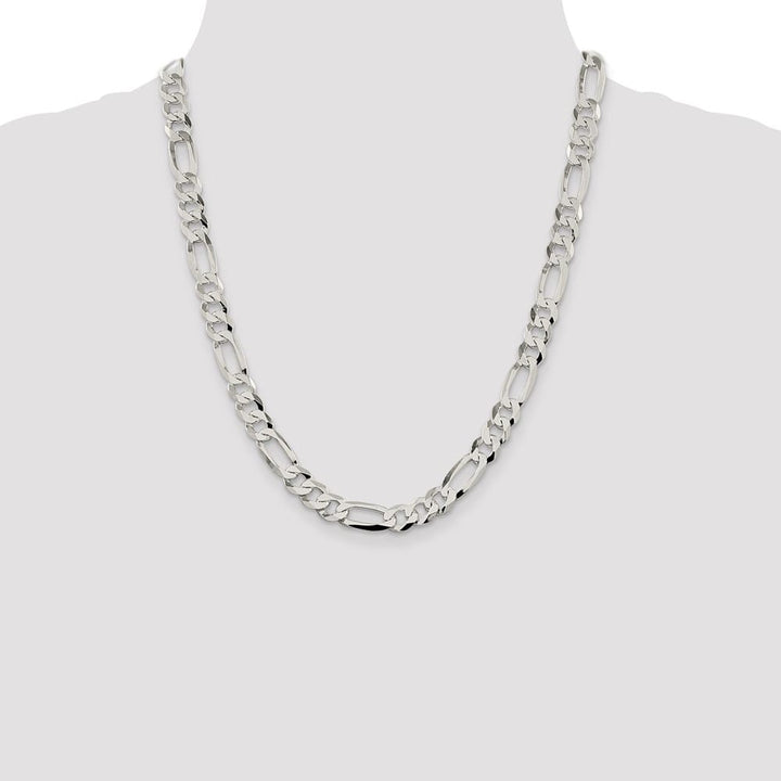 Sterling Silver 8.5mm Lightweight Flat Figaro Chain Size 22