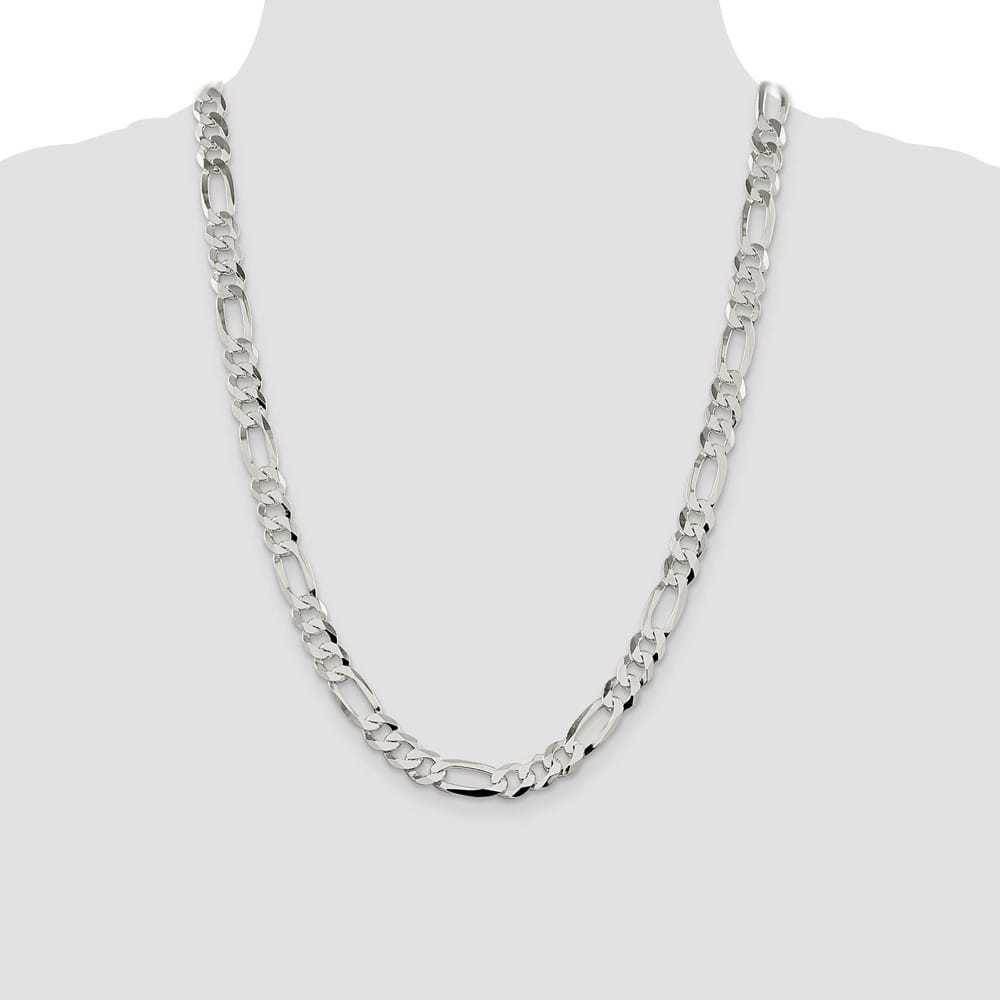 Sterling Silver 8.5mm Lightweight Flat Figaro Chain Size 24