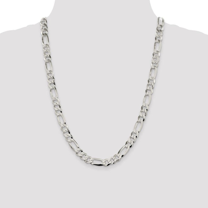Sterling Silver 8.5mm Lightweight Flat Figaro Chain Size 24