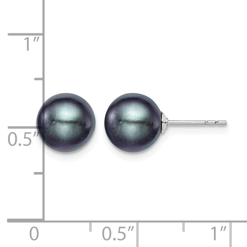Sterling Silver 8-9mm Black Round Freshwater Pearl Post Earrings, view 4 of 4