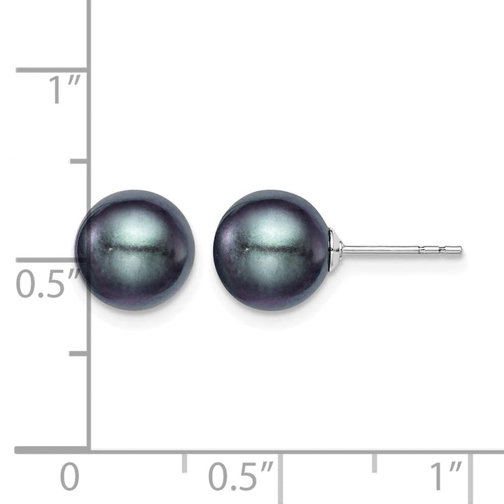 Sterling Silver 8-9mm Black Round Freshwater Pearl Post Earrings, view 4 of 4
