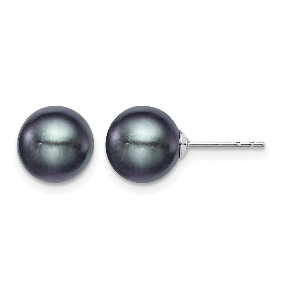 Sterling Silver 8-9mm Black Round Freshwater Pearl Post Earrings, view 1 of 4