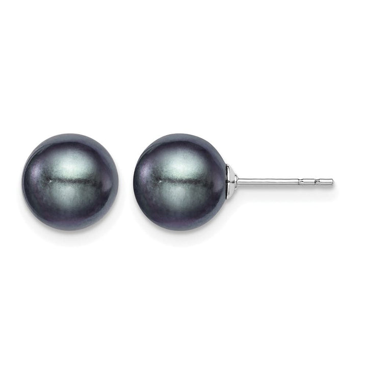 Sterling Silver 8-9mm Black Round Freshwater Pearl Post Earrings, view 1 of 4