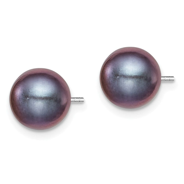 Sterling Silver 8-9mm Black Round Freshwater Pearl Post Earrings, view 2 of 4