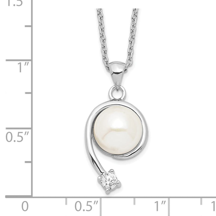 Sterling Silver 8-9mm Cultured Pearl and CZ 8-9mm 17 inch Necklace