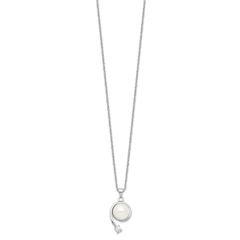 Sterling Silver 8-9mm Cultured Pearl and CZ 8-9mm 17 inch Necklace